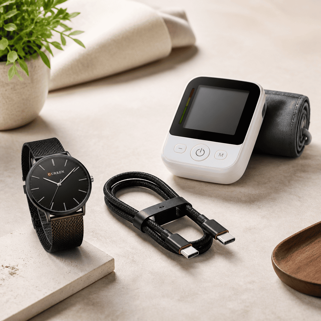 3 Smart Everyday Buys: Ultra-Thin Men’s Watch, 240W USB-C Fast Charging Cable, and Upper Arm Blood Pressure Monitor 3 Smart Everyday Buys: Ultra-Thin Men’s Watch, 240W USB-C Fast Charging Cable, and Upper Arm Blood Pressure Monitor
