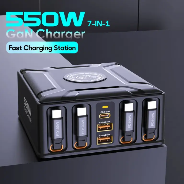 550W 7-in-1 GaN Charger with 100W USB-C Cable 550W 7-in-1 GaN Charger with 100W USB-C Cable