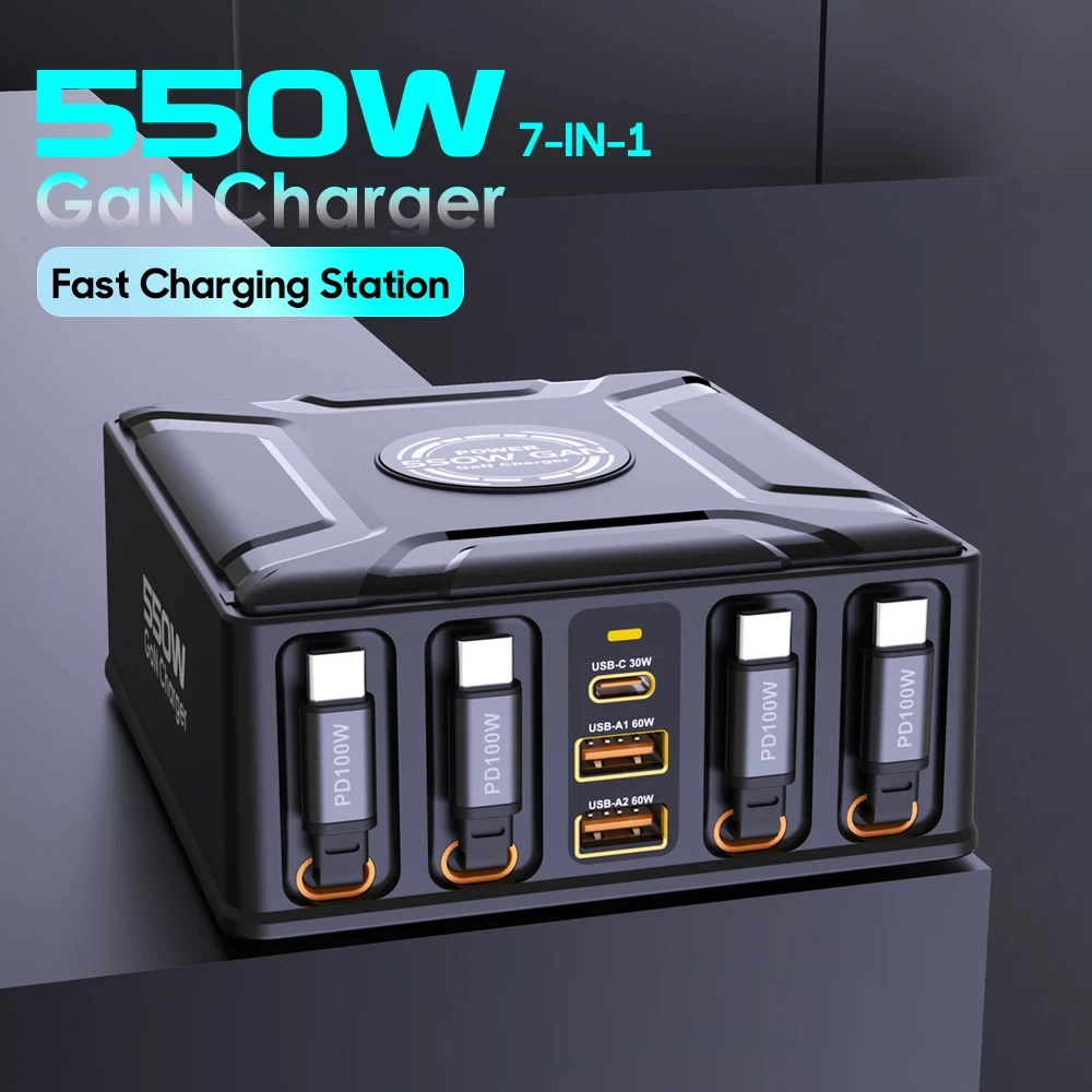 550W 7-in-1 GaN Charger with 100W USB-C Cable 550W 7-in-1 GaN Charger with 100W USB-C Cable