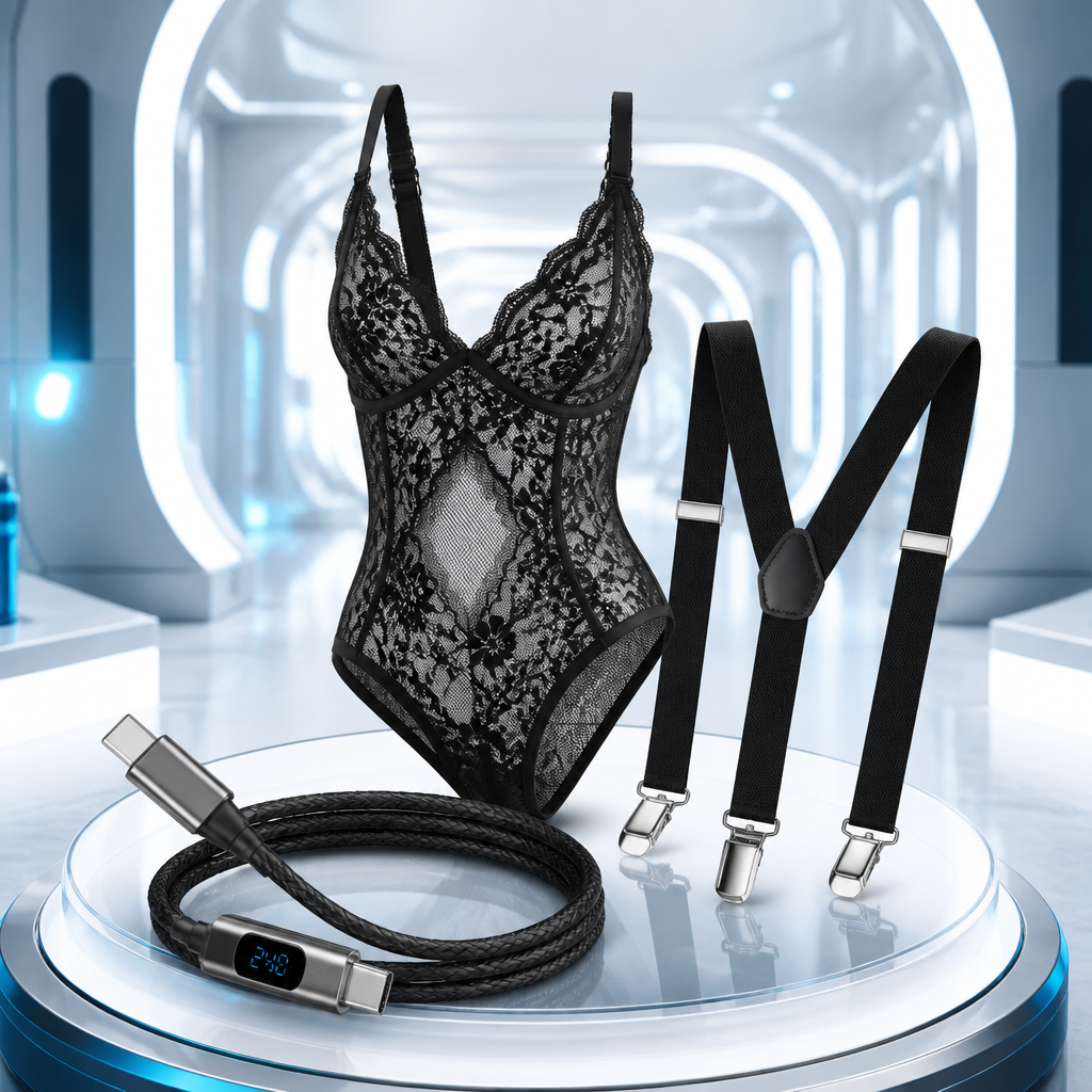 Style on the Go: A Bodysuit, Suspenders and USB-C Cable Combo Style on the Go: A Bodysuit, Suspenders and USB-C Cable Combo