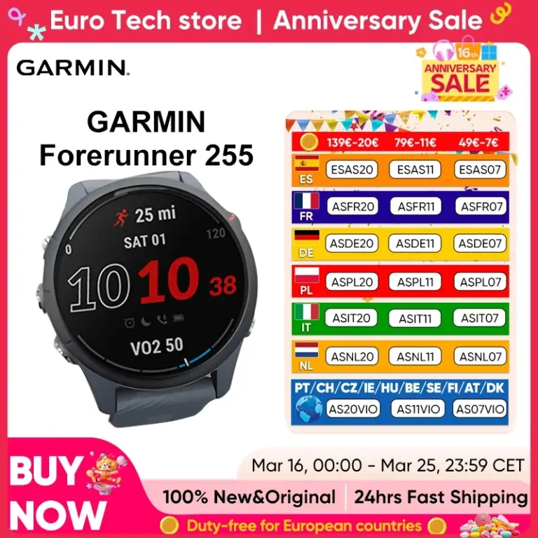 Garmin Forerunner 255 Sports Smartwatch 46mm 1.3” Color Screen 14 Days Battery Life 4GB RAM NFC Bluetooth Wifi 5ATM Waterproof Garmin Forerunner 255 Sports Smartwatch 46mm 1.3” Color Screen 14 Days Battery Life 4GB RAM NFC Bluetooth Wifi 5ATM Waterproof