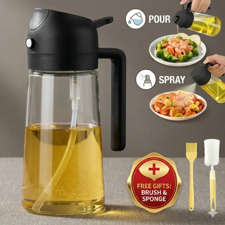 2-in-1 Oil Sprayer with Pourer and 2 Brushes 2-in-1 Oil Sprayer with Pourer and 2 Brushes