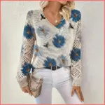 AliExpress deal on bohemian floral v-neck pullover | hollow