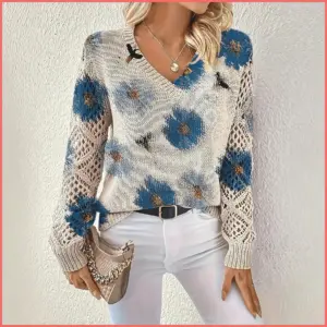 AliExpress deal on bohemian floral v-neck pullover | hollow