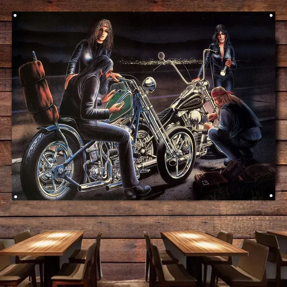Retro Motorcycle Banner for Garage Wall Retro Motorcycle Banner for Garage Wall