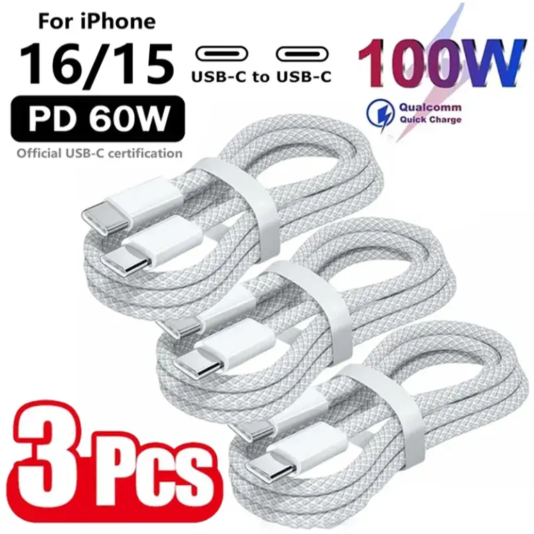3PCS USB C Cable to USB C 100W Fast Charging Charger Cable Supports Fast Charging For iPhone 16 15 S