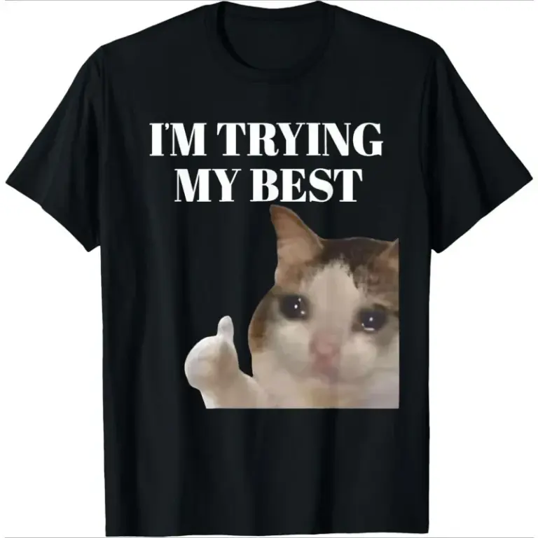 Women’s Sad Cat T-Shirt – Funny Black Casual Top
