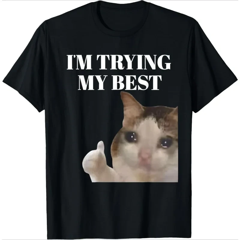 Women’s Sad Cat T-Shirt – Funny Black Casual Top Women’s Sad Cat T-Shirt – Funny Black Casual Top