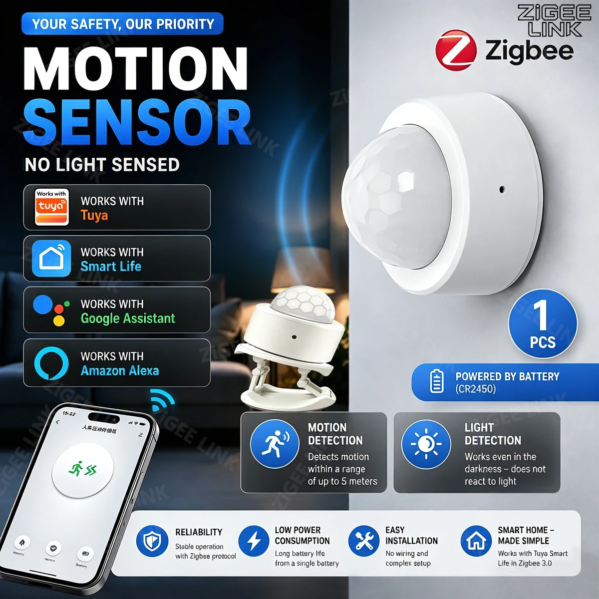 Zigbee PIR Motion Sensor for Alexa and Google Zigbee PIR Motion Sensor for Alexa and Google