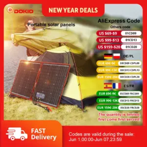 Dokio 18V Сгъваем соларен панел Dokio 18V 97W 150W 195W 295W с 12V контролер - характеристики и ревю wiki on AliExpress