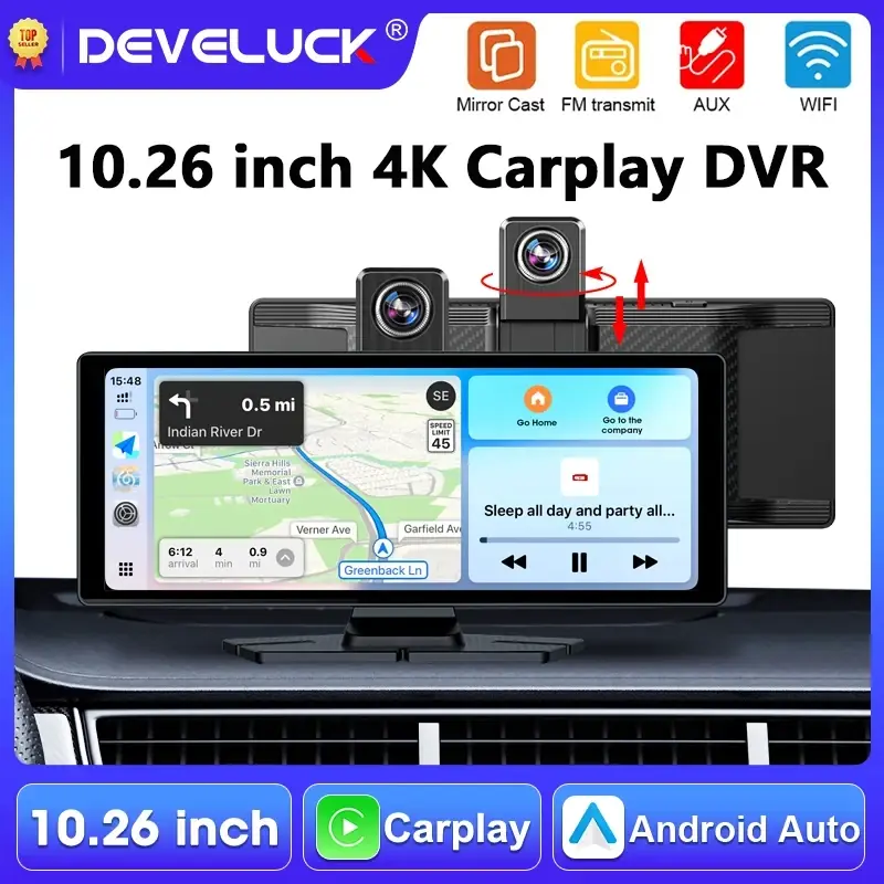 10.26-Inch 4K DVR with CarPlay and Android Auto